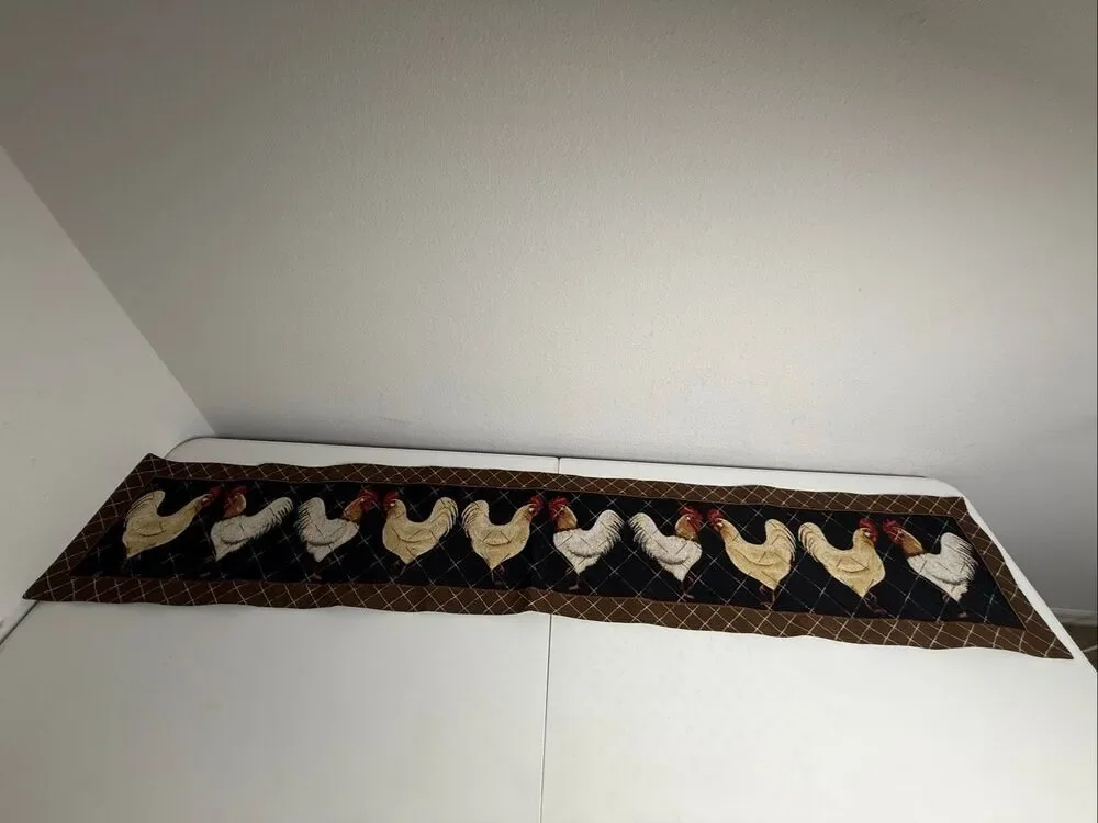 Vintage Handmade Rooster Table Runner Farmhouse Country Rustic Tapestry 70 x 12